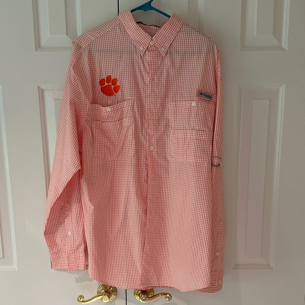 Columbia Men's Orange Checkered Button Down Shirt